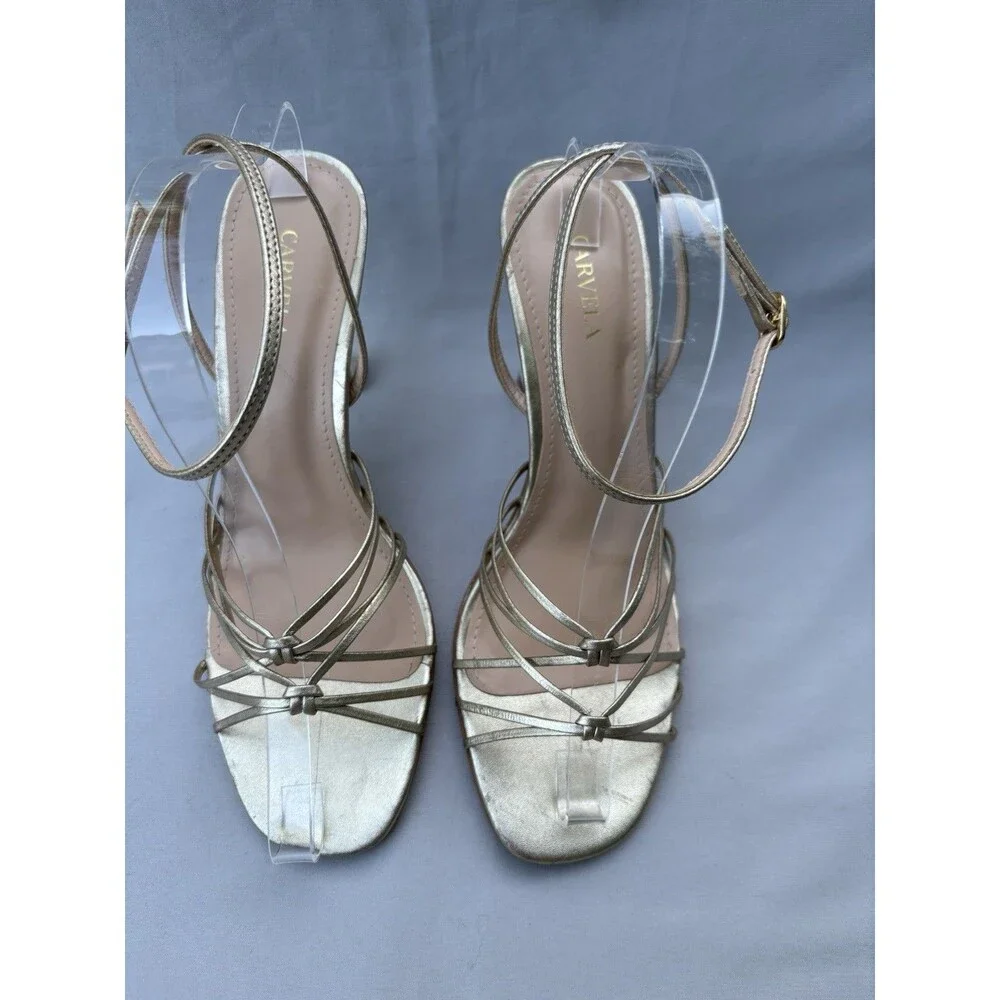 Carvela Gold Leather Strappy Open-Toe Slide Sandals Stiletto Heel Size 10